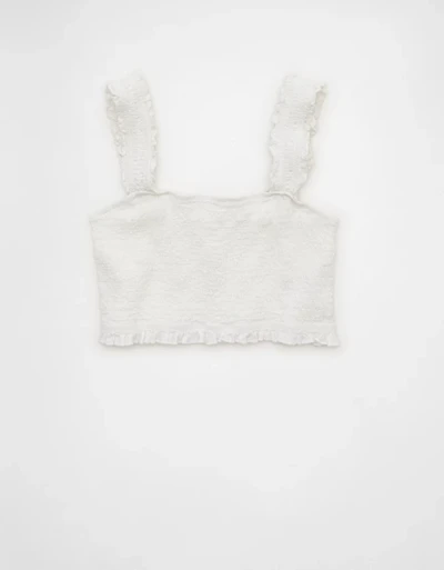 AE Cropped Linen-Blend Smocked Cami