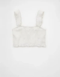 AE Cropped Linen-Blend Smocked Cami