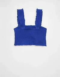 AE Cropped Linen-Blend Smocked Cami