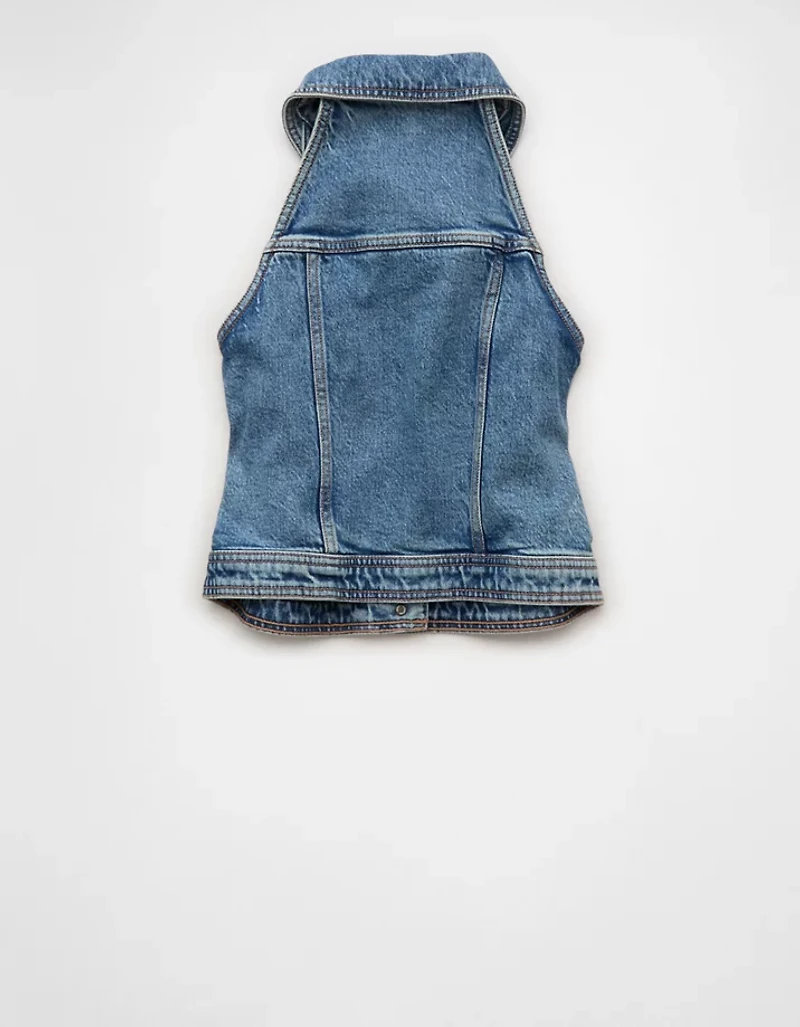AE Cropped Collared Denim Vest