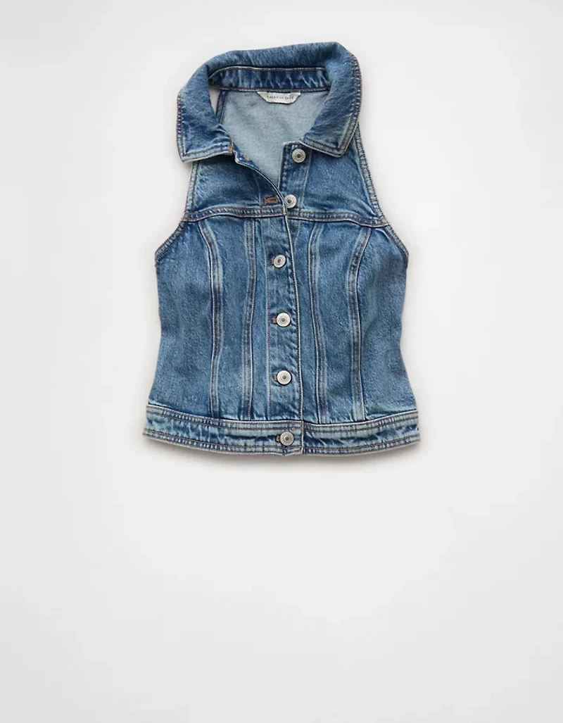 AE Cropped Collared Denim Vest
