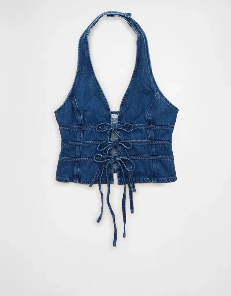 AE Denim Bow-Front Vest
