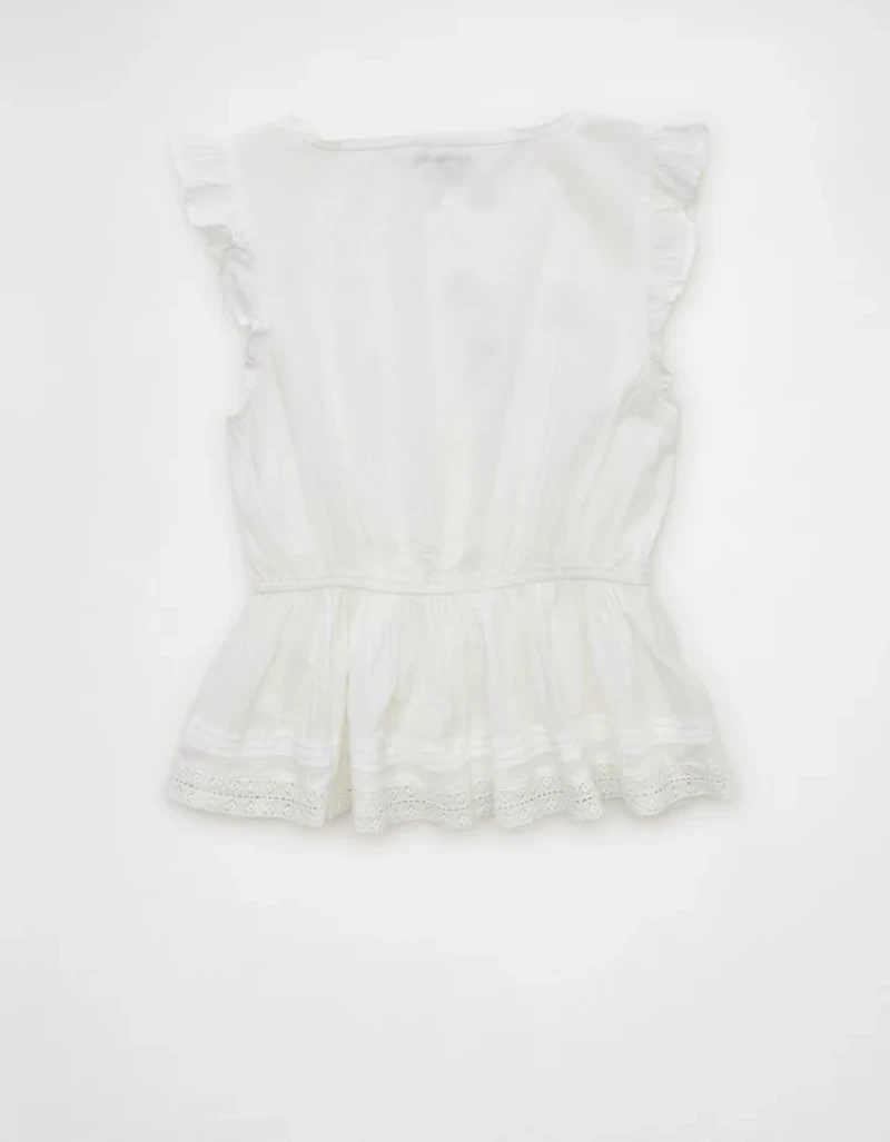 AE Lace Trim Flutter Sleeve Blouse
