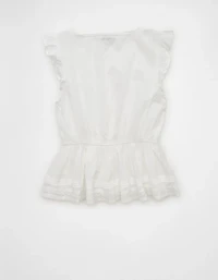 AE Lace Trim Flutter Sleeve Blouse