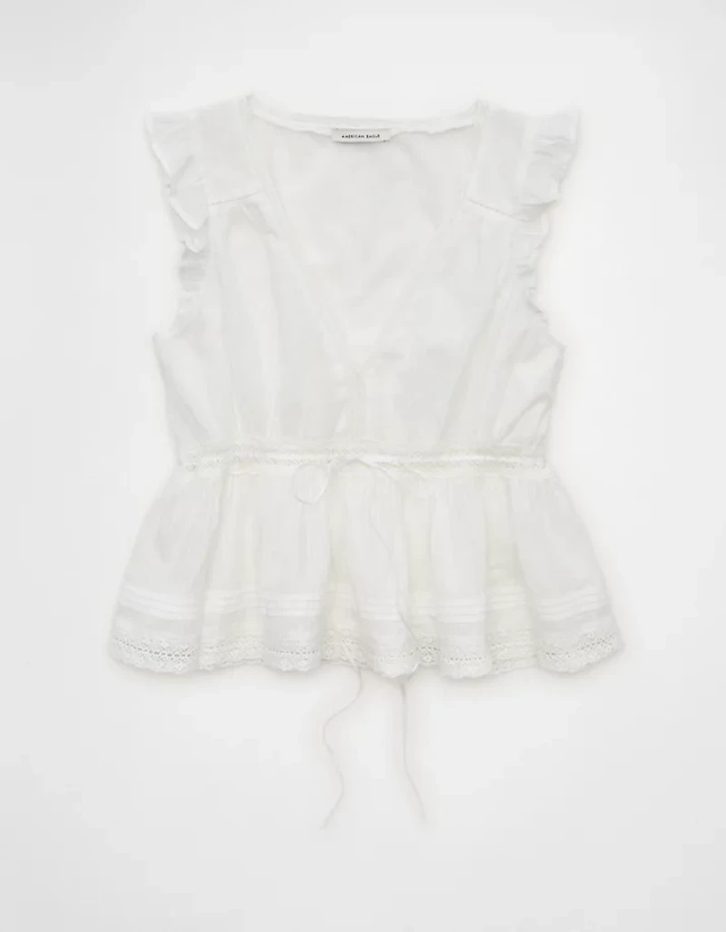 AE Lace Trim Flutter Sleeve Blouse