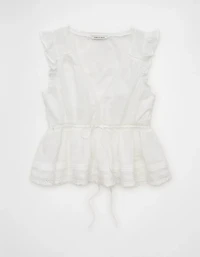 AE Lace Trim Flutter Sleeve Blouse