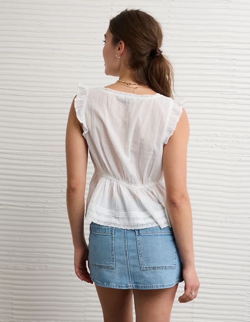 AE Lace Trim Flutter Sleeve Blouse