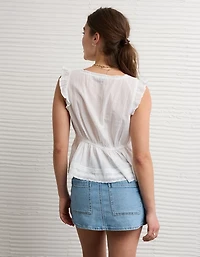 AE Lace Trim Flutter Sleeve Blouse