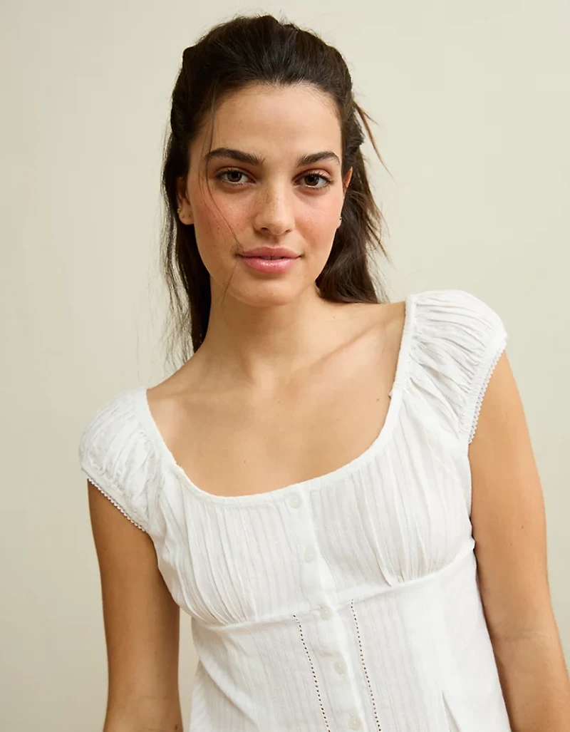 AE Cap-Sleeve Button-Up Top