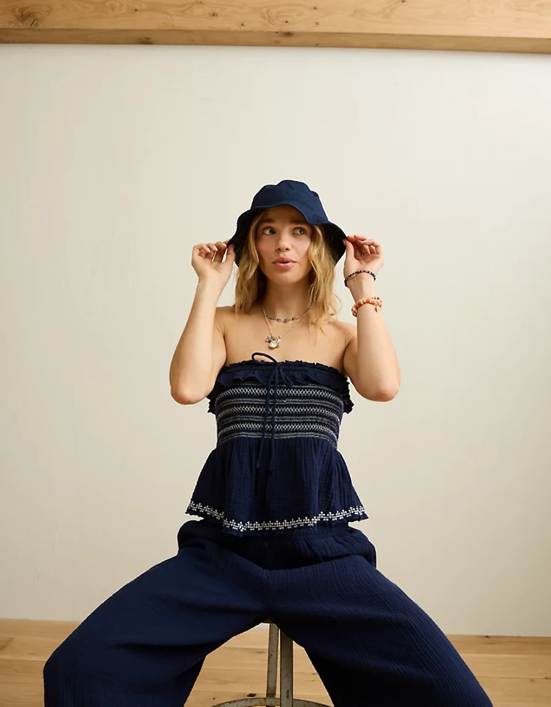AE Tie-Front Smocked Tube Top