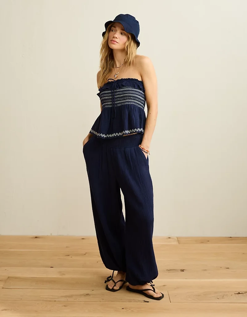 AE Tie-Front Smocked Tube Top