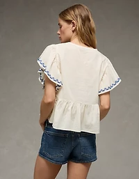 AE Short-Sleeve Embroidered Blouse