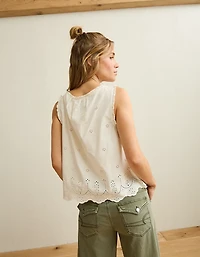 AE Ruffle-Neck Eyelet Button-Up Top