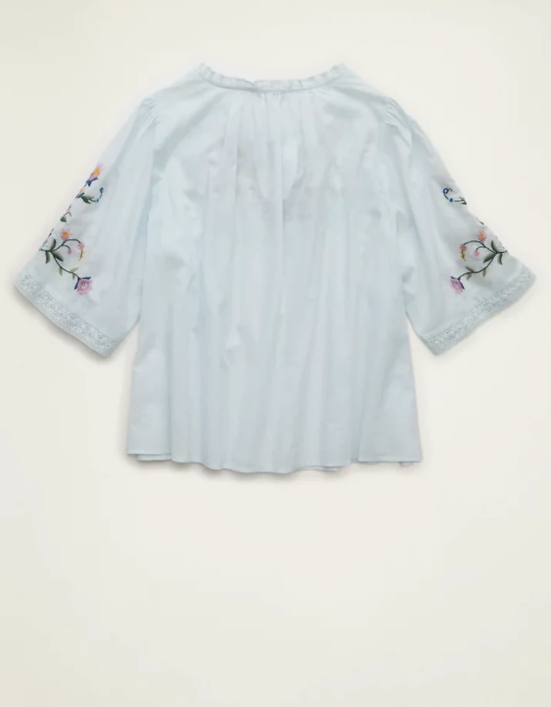 AE Flutter-Sleeve Embroidered Top