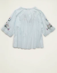 AE Flutter-Sleeve Embroidered Top