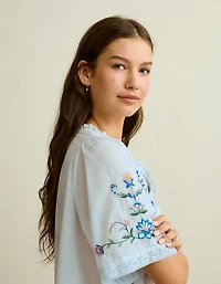 AE Flutter-Sleeve Embroidered Top