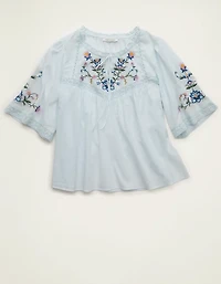AE Flutter-Sleeve Embroidered Top