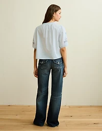 AE Flutter-Sleeve Embroidered Top