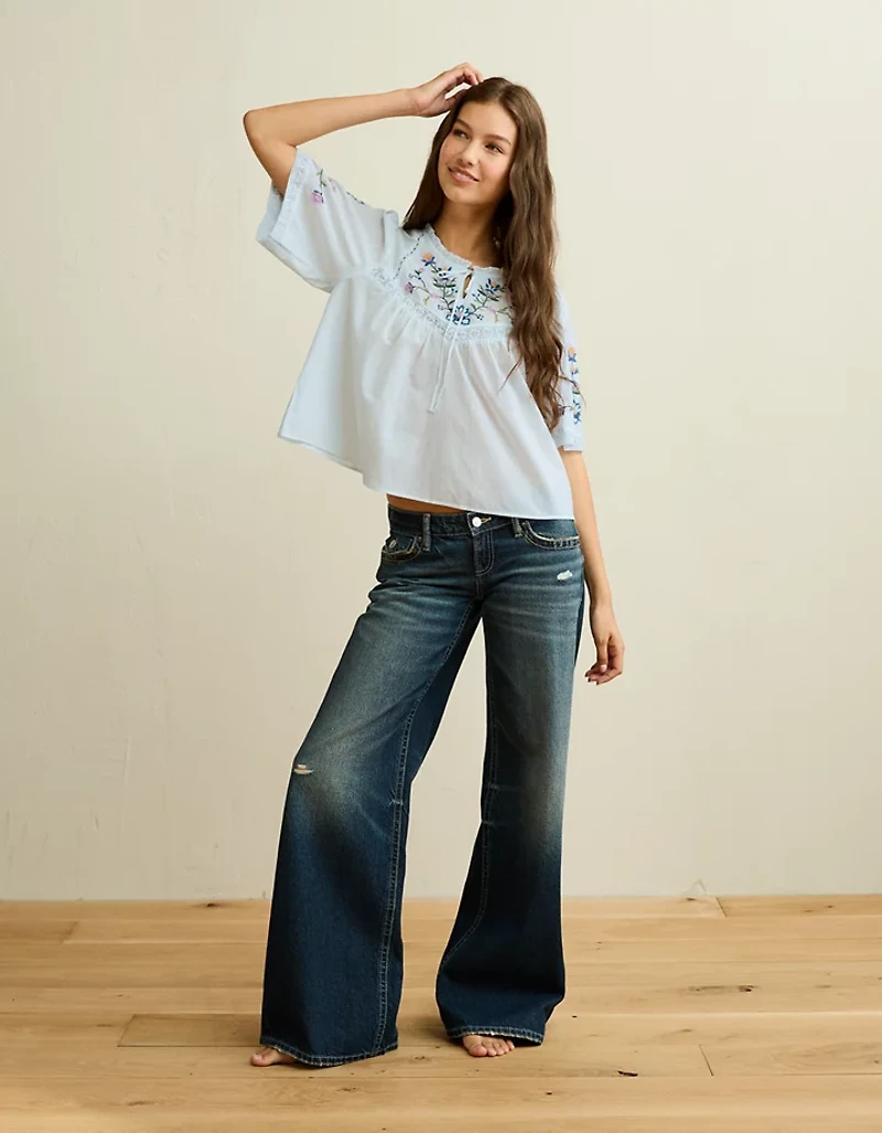 AE Flutter-Sleeve Embroidered Top