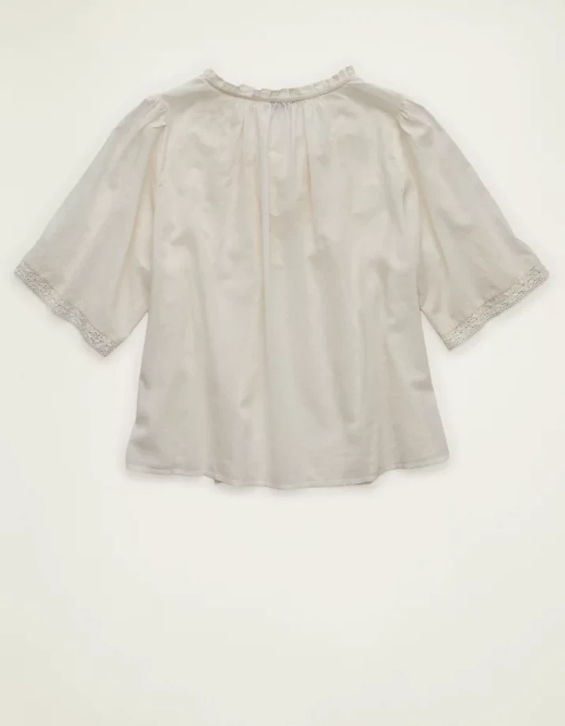 AE Flutter-Sleeve Embroidered Top