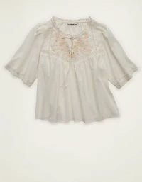 AE Flutter-Sleeve Embroidered Top