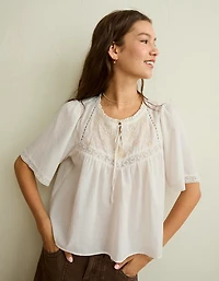 AE Flutter-Sleeve Embroidered Top