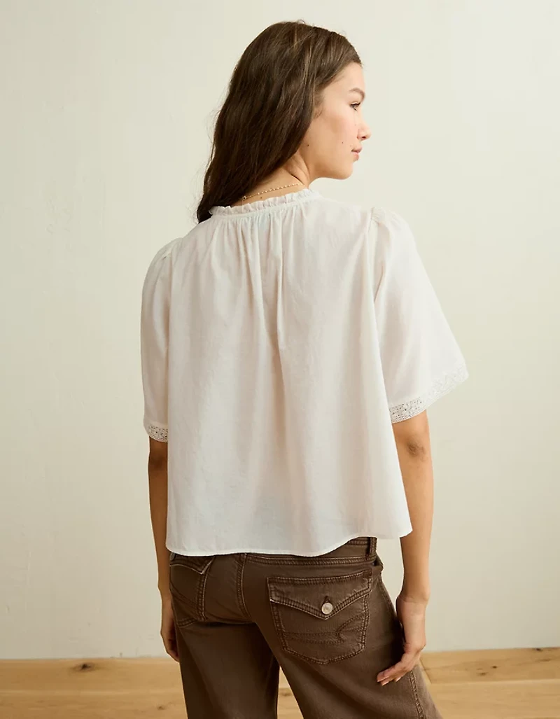 AE Flutter-Sleeve Embroidered Top