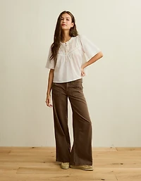 AE Flutter-Sleeve Embroidered Top