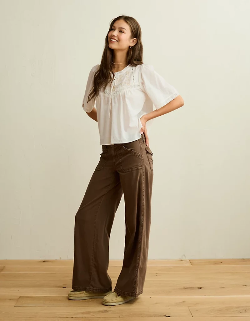 AE Flutter-Sleeve Embroidered Top