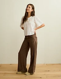 AE Flutter-Sleeve Embroidered Top