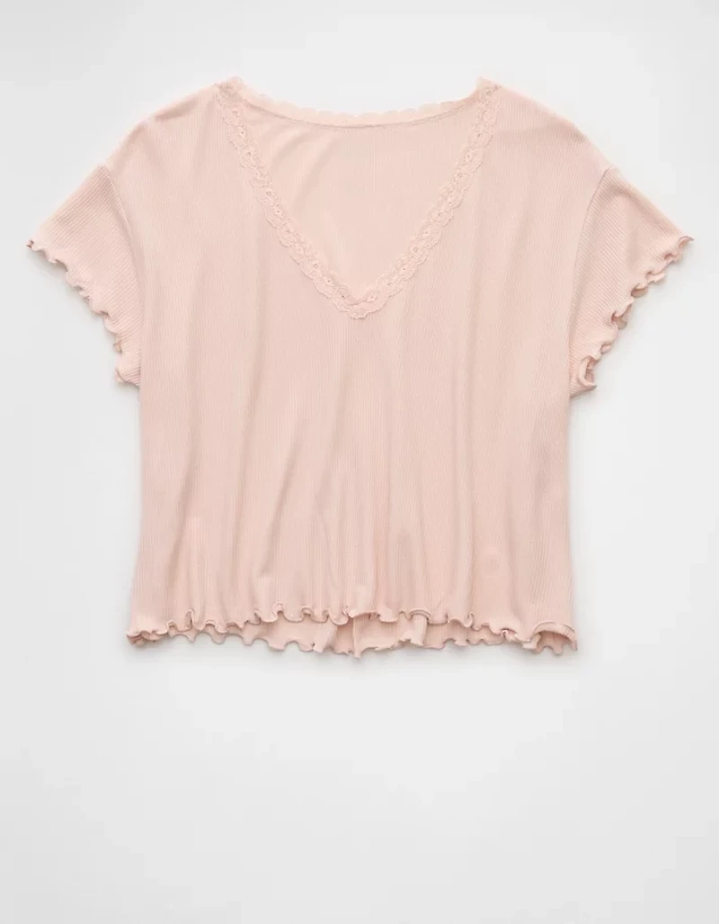 AE Soft & Sexy V-Neck Cropped Waffle T-Shirt