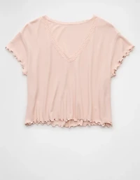 AE Soft & Sexy V-Neck Cropped Waffle T-Shirt