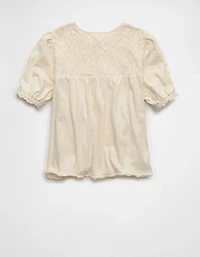 AE Sunchaser High Neck Puff Sleeve Smocked T-Shirt