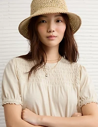 AE Sunchaser High Neck Puff Sleeve Smocked T-Shirt
