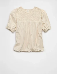 AE Sunchaser High Neck Puff Sleeve Smocked T-Shirt