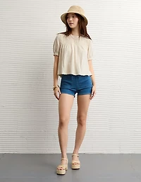 AE Sunchaser High Neck Puff Sleeve Smocked T-Shirt