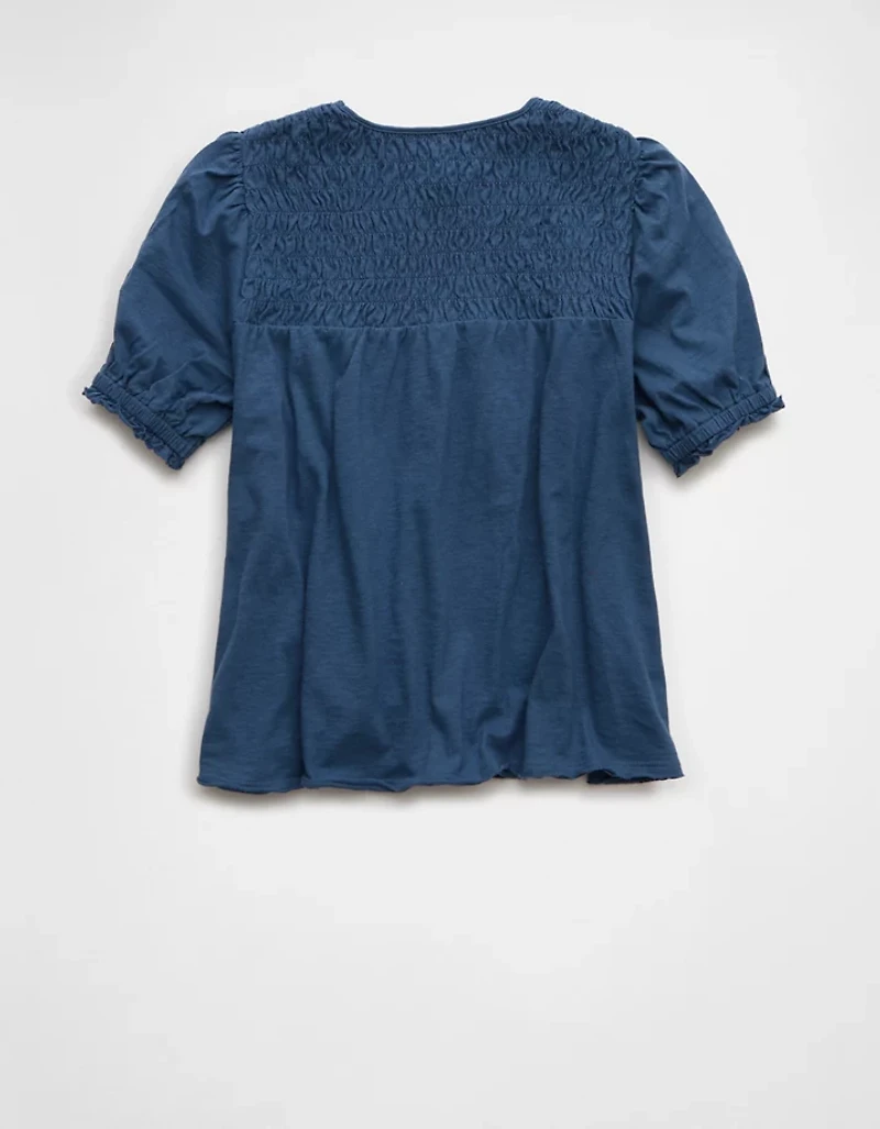 T-shirt à col montant smocks et manches bouffantes Vive le soleilAE