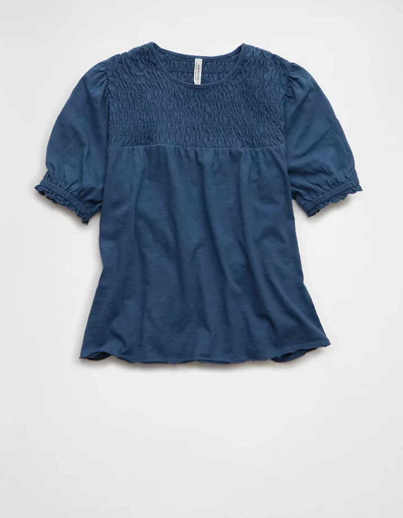 T-shirt à col montant smocks et manches bouffantes Vive le soleilAE