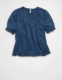 T-shirt à col montant smocks et manches bouffantes Vive le soleilAE