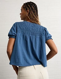 T-shirt à col montant smocks et manches bouffantes Vive le soleilAE