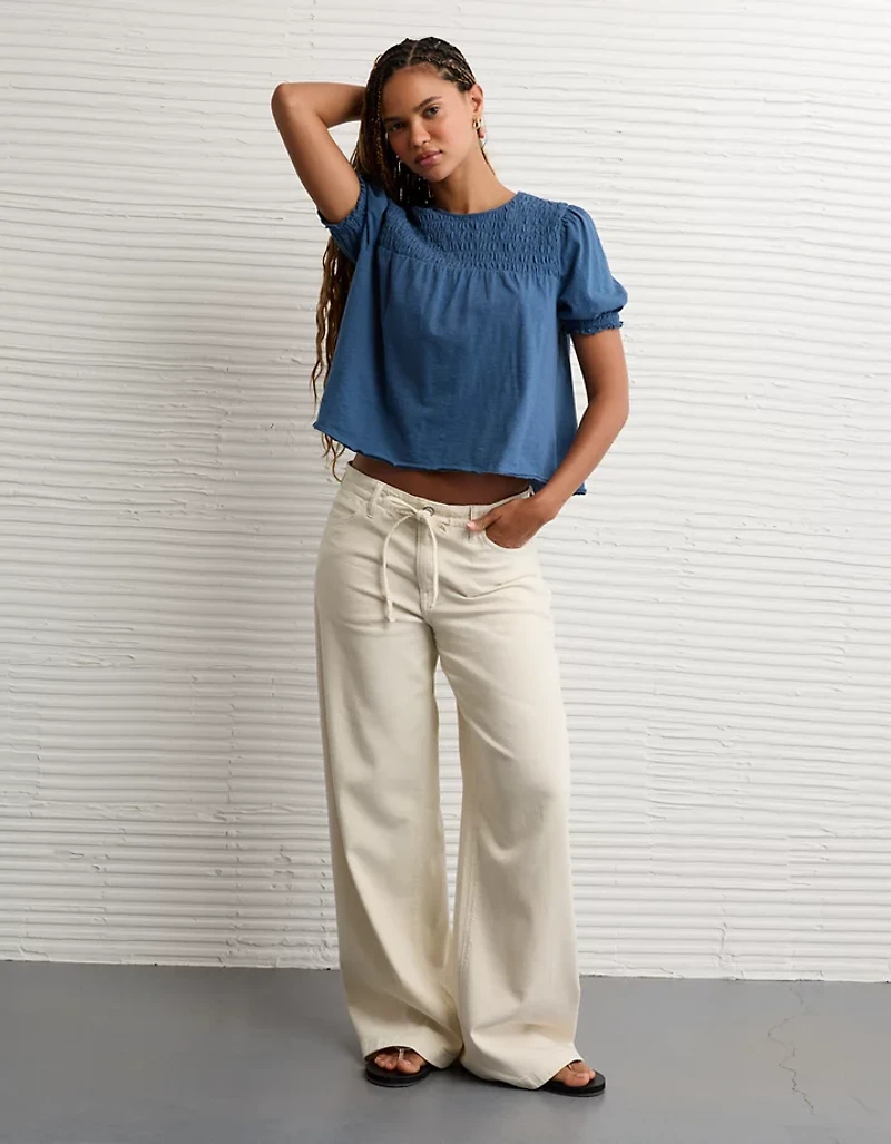 T-shirt à col montant smocks et manches bouffantes Vive le soleilAE