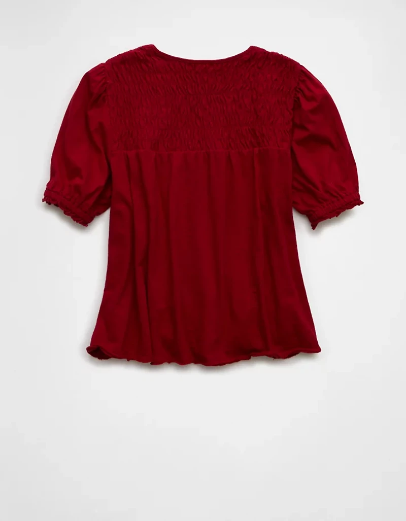 T-shirt à col montant smocks et manches bouffantes Vive le soleilAE