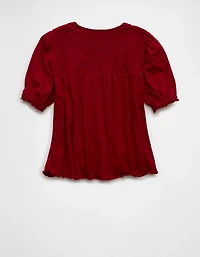 T-shirt à col montant smocks et manches bouffantes Vive le soleilAE