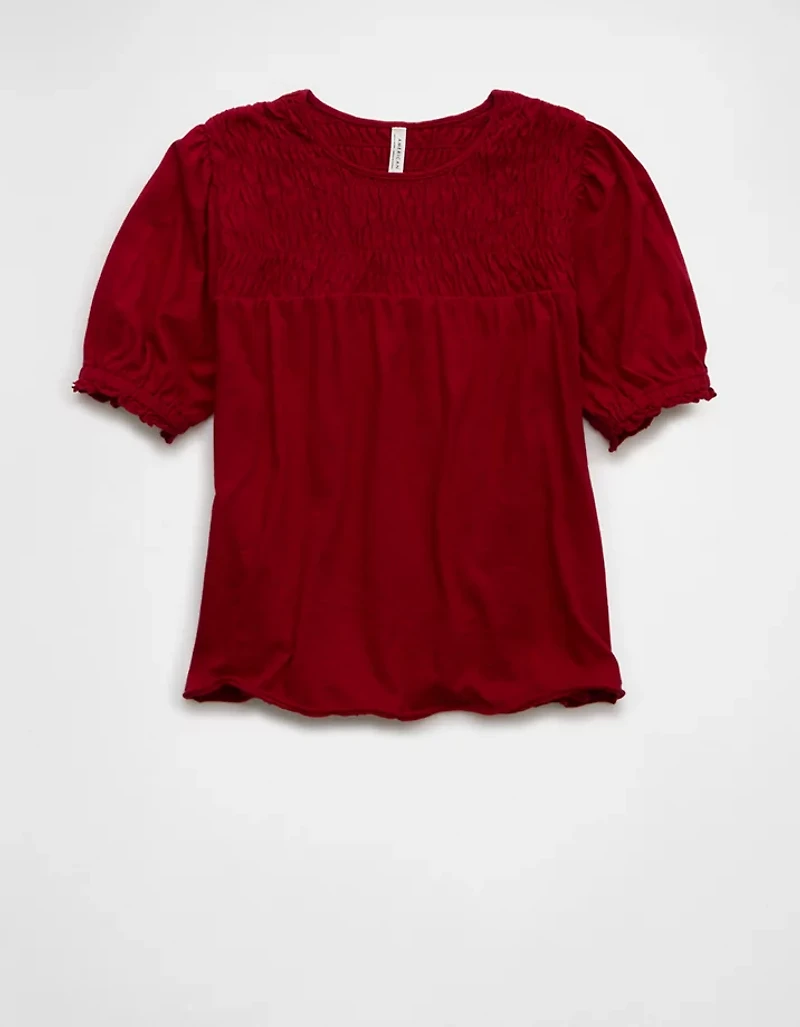T-shirt à col montant smocks et manches bouffantes Vive le soleilAE