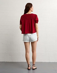 T-shirt à col montant smocks et manches bouffantes Vive le soleilAE