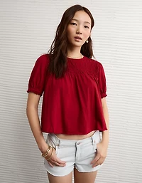 T-shirt à col montant smocks et manches bouffantes Vive le soleilAE