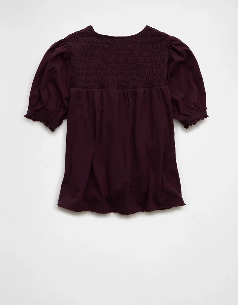 AE Sunchaser High Neck Puff Sleeve Smocked T-Shirt