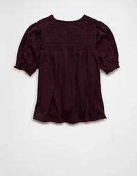 AE Sunchaser High Neck Puff Sleeve Smocked T-Shirt