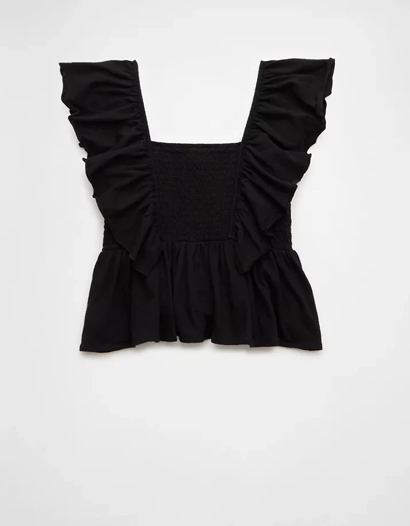 AE Sunchaser Knit Flutter Sleeve Babydoll Shirt
