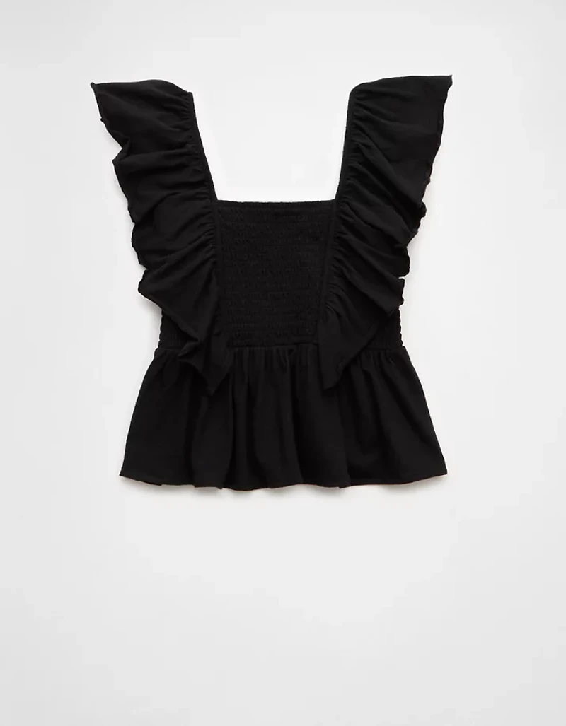 AE Sunchaser Knit Flutter Sleeve Babydoll Shirt